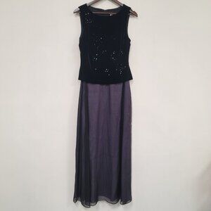 Vintage Jr Nites Caliendo Women Velvet Beaded Maxi Dress Size 10 Sheer Whimsical